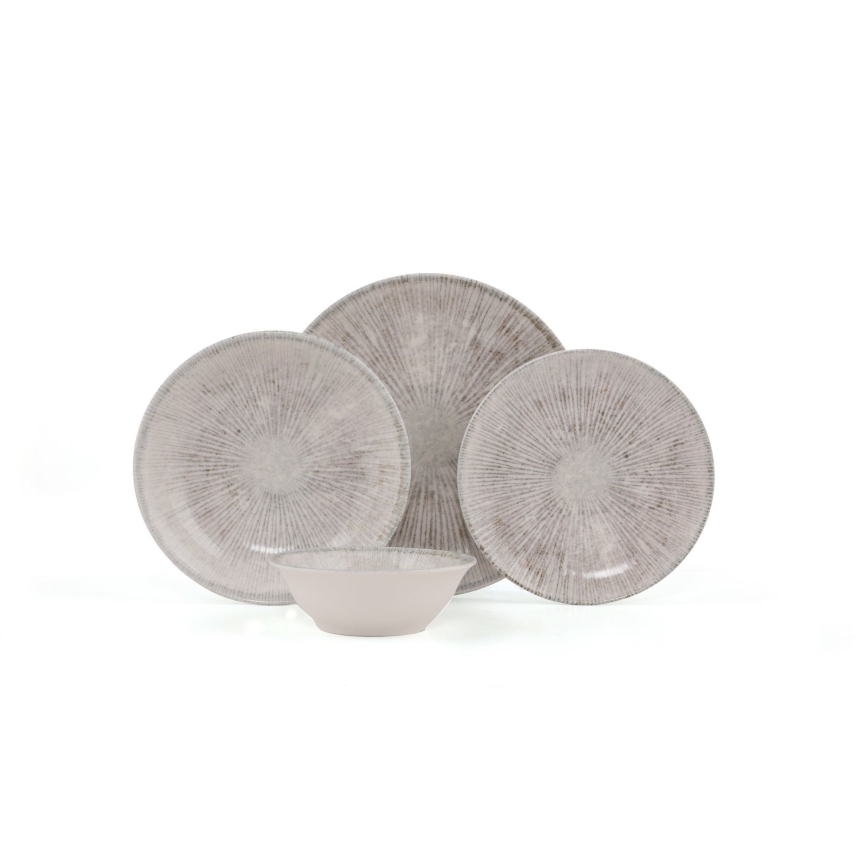 Комплект за хранене, 24 части, сив, порцелан