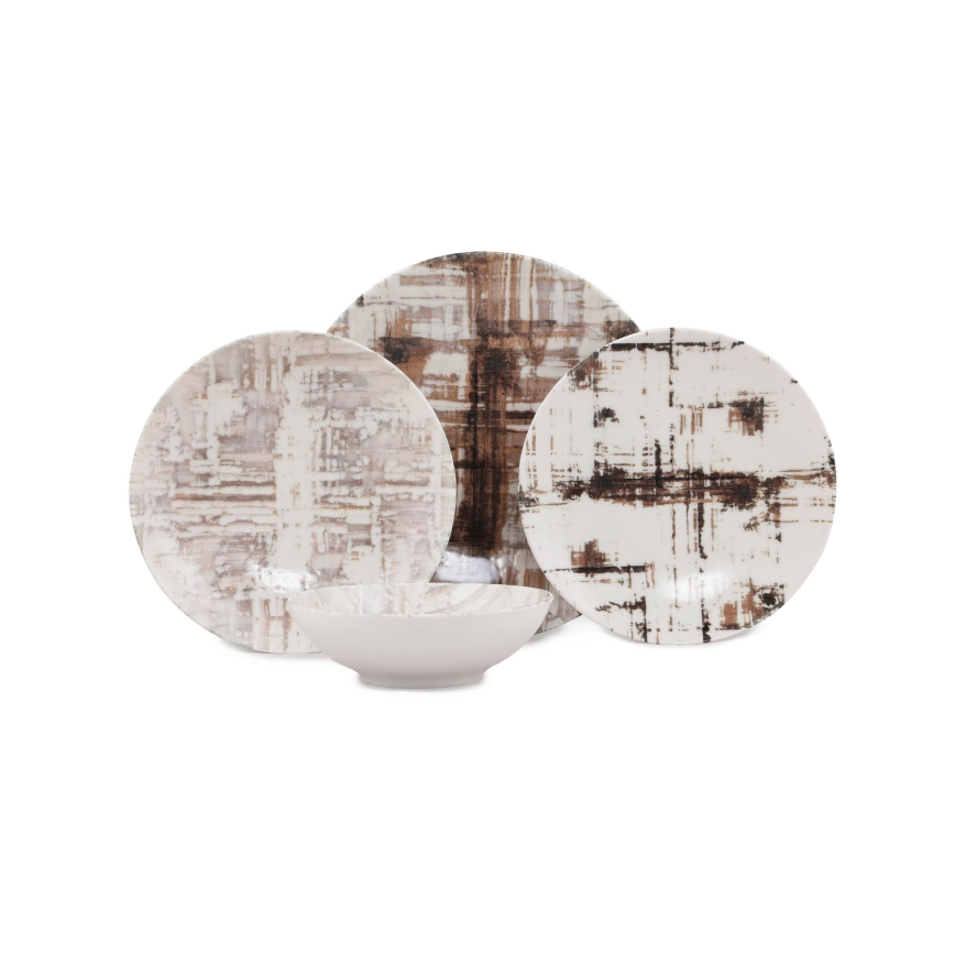 Комплект за хранене 24 части кафяв/бял/порцелан