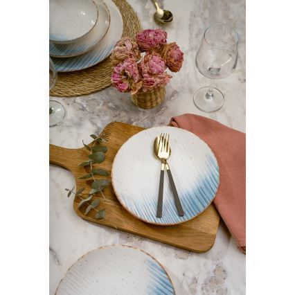 Комплект за хранене, 24 части — бял/син, порцелан