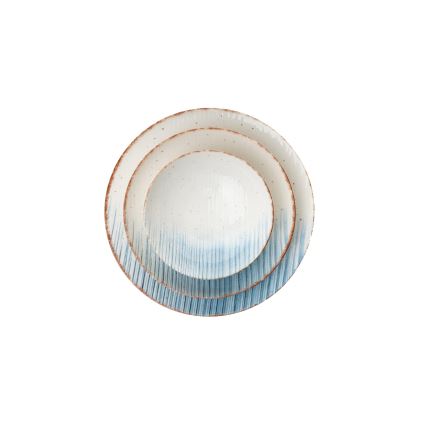 Комплект за хранене, 24 части — бял/син, порцелан