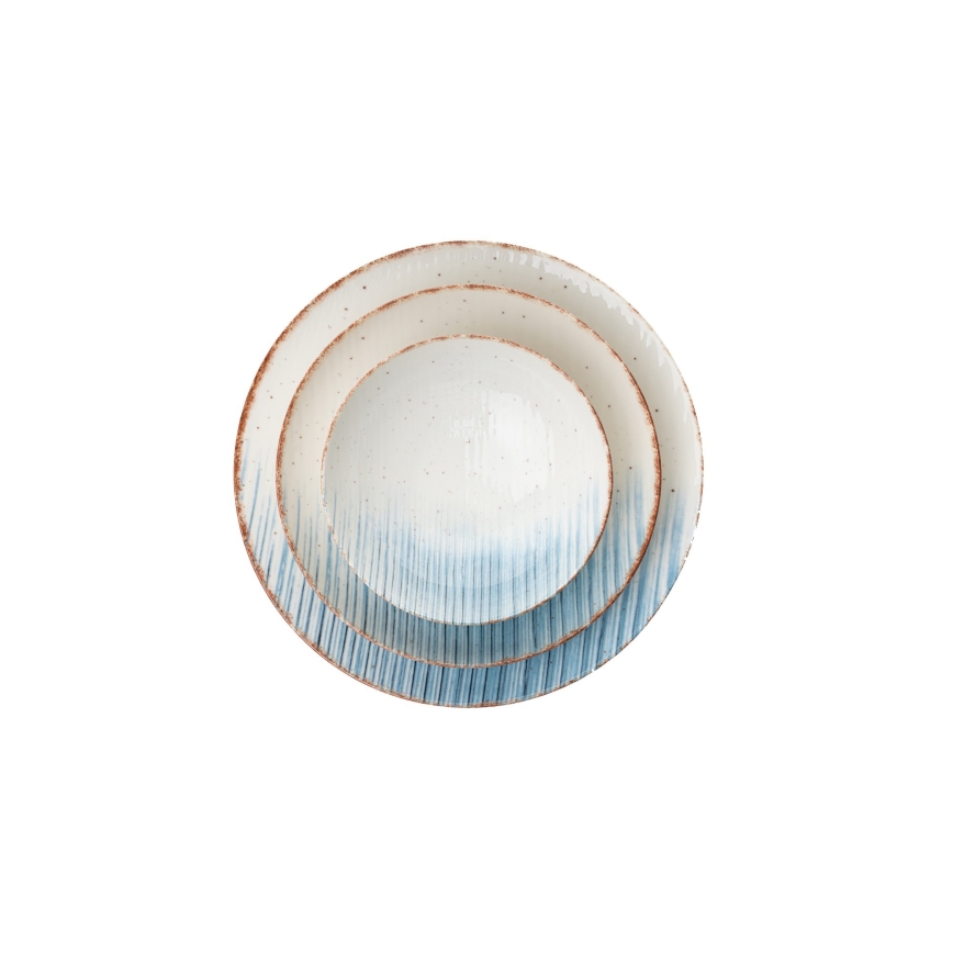 Комплект за хранене, 24 части — бял/син, порцелан