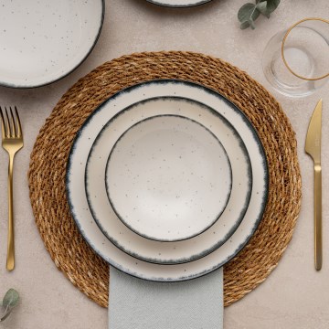 Комплект за хранене 24 части, бял/черен, порцелан