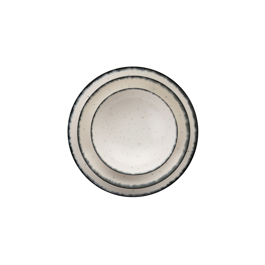 Комплект за хранене 24 части, бял/черен, порцелан