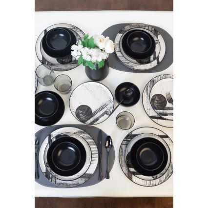 Комплект за хранене 24 части бял/черен/каменна керамика