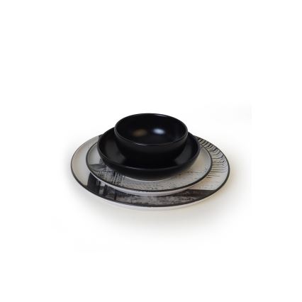 Комплект за хранене 24 части бял/черен/каменна керамика