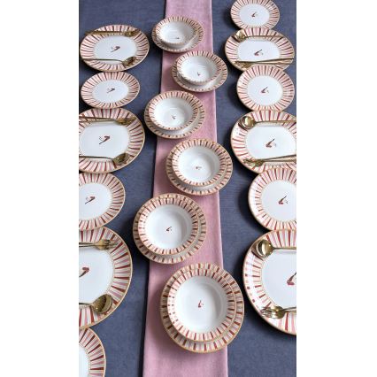 Комплект за хранене 24 части бял/червен/златен/керамика
