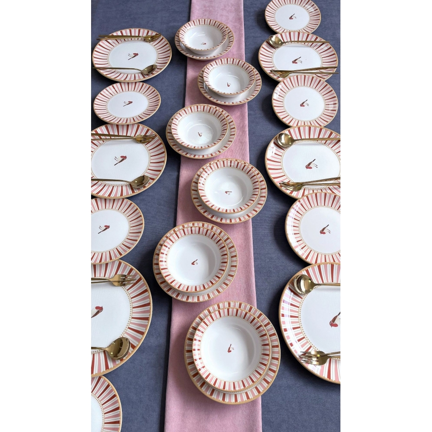 Комплект за хранене 24 части бял/червен/златен/керамика