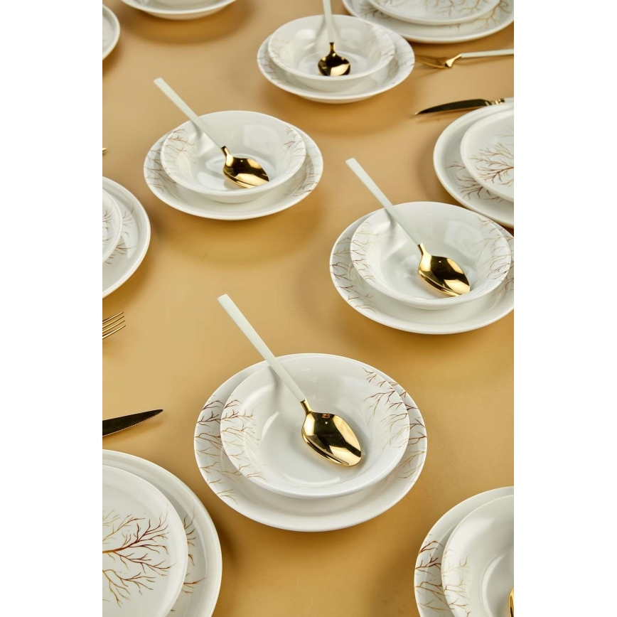 Комплект за хранене, 24 части, бял/оранжев, керамика