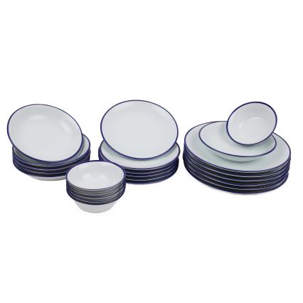 Комплект за хранене 24 части бял/син/порцелан
