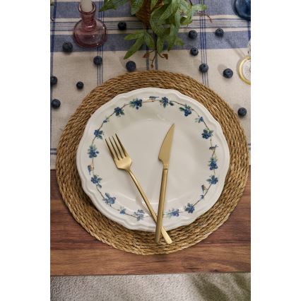 Комплект за хранене, 24 части, бял/син, порцелан