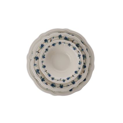 Комплект за хранене, 24 части, бял/син, порцелан