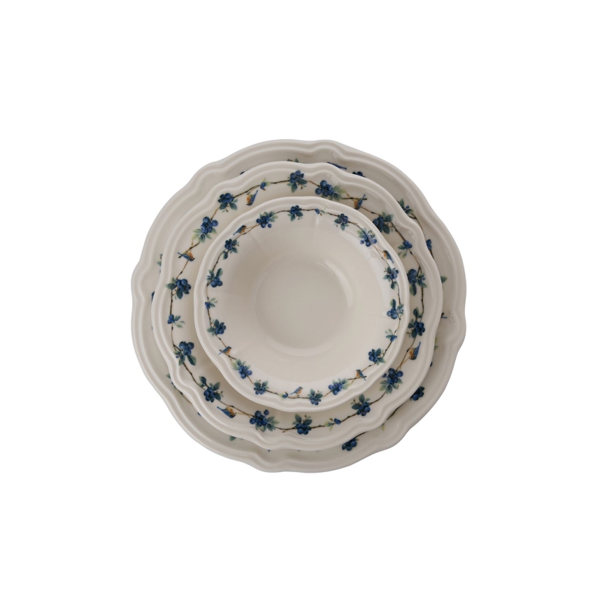 Комплект за хранене, 24 части, бял/син, порцелан