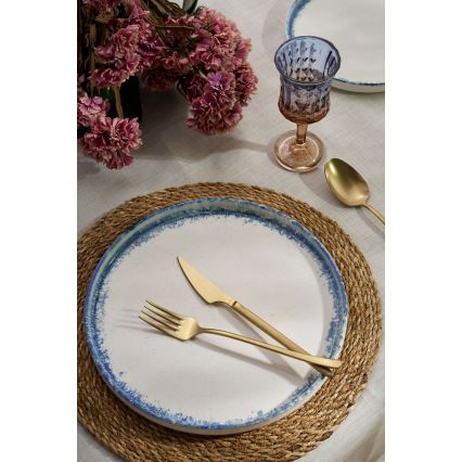 Комплект за хранене, 24 части, бял/син, порцелан