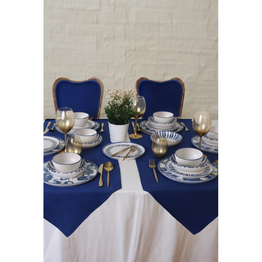 Комплект за хранене 24 части, бял/син, каменна керамика