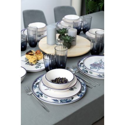 Комплект за хранене 24 части, бял/син, керамика