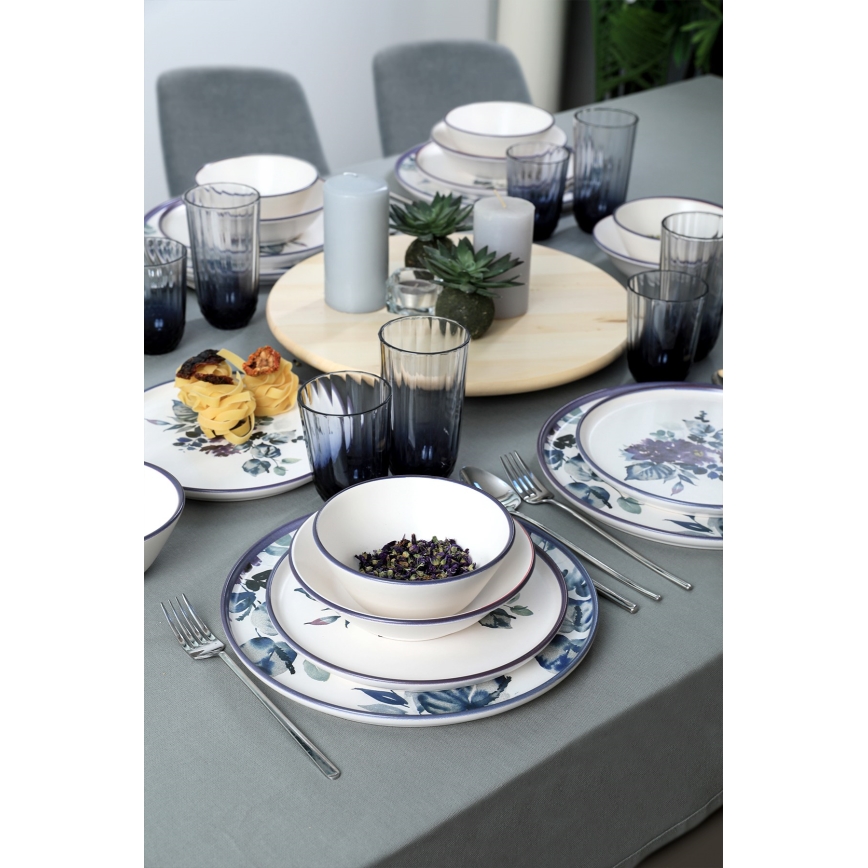 Комплект за хранене 24 части, бял/син, керамика