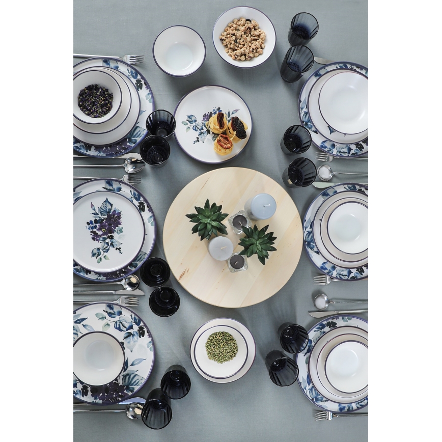 Комплект за хранене 24 части, бял/син, керамика