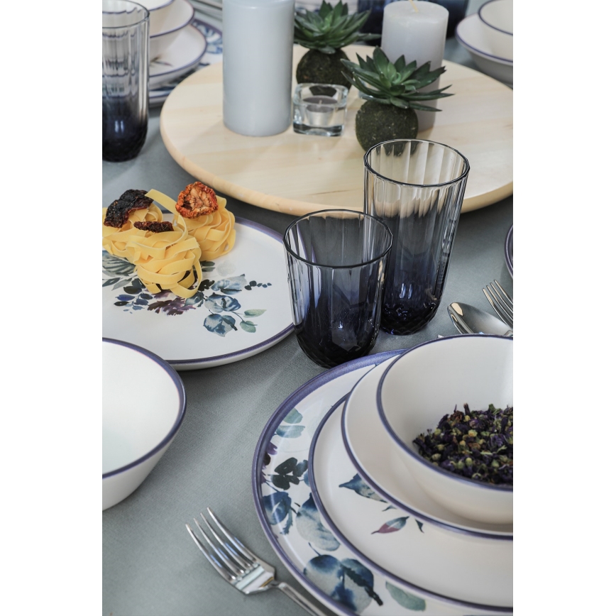 Комплект за хранене 24 части, бял/син, керамика