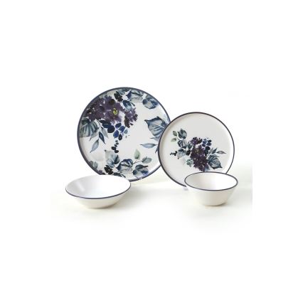 Комплект за хранене 24 части, бял/син, керамика