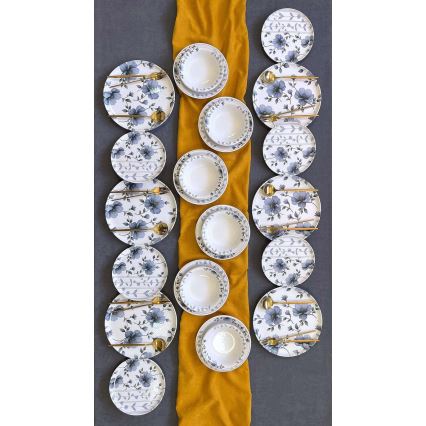 Комплект за хранене 24 части бял/син/керамика