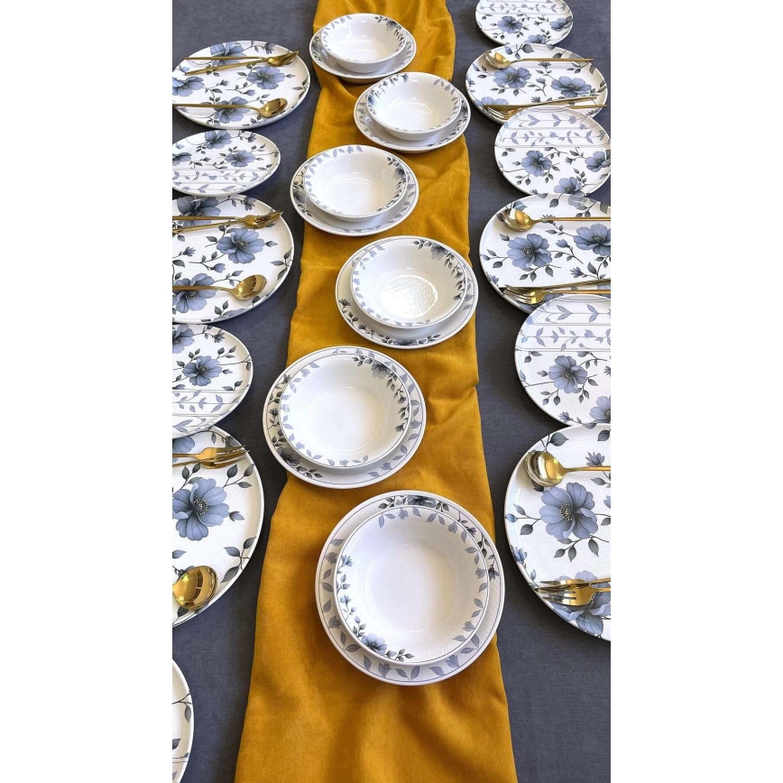 Комплект за хранене 24 части бял/син/керамика