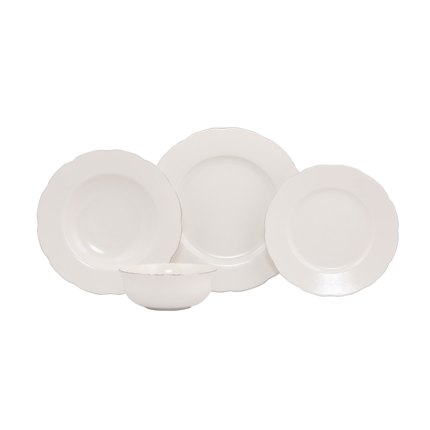 Комплект за хранене 24 части бял/сребрист/порцелан