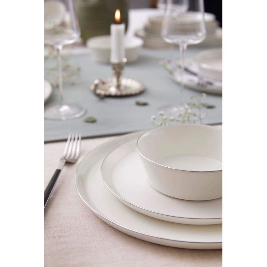 Комплект за хранене 24 части, бял/сребрист, порцелан