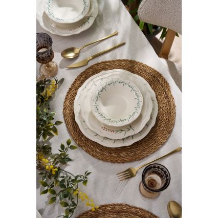 Комплект за хранене 24 части бял/зелен/порцелан