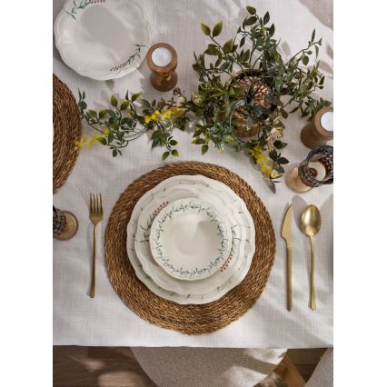 Комплект за хранене 24 части бял/зелен/порцелан