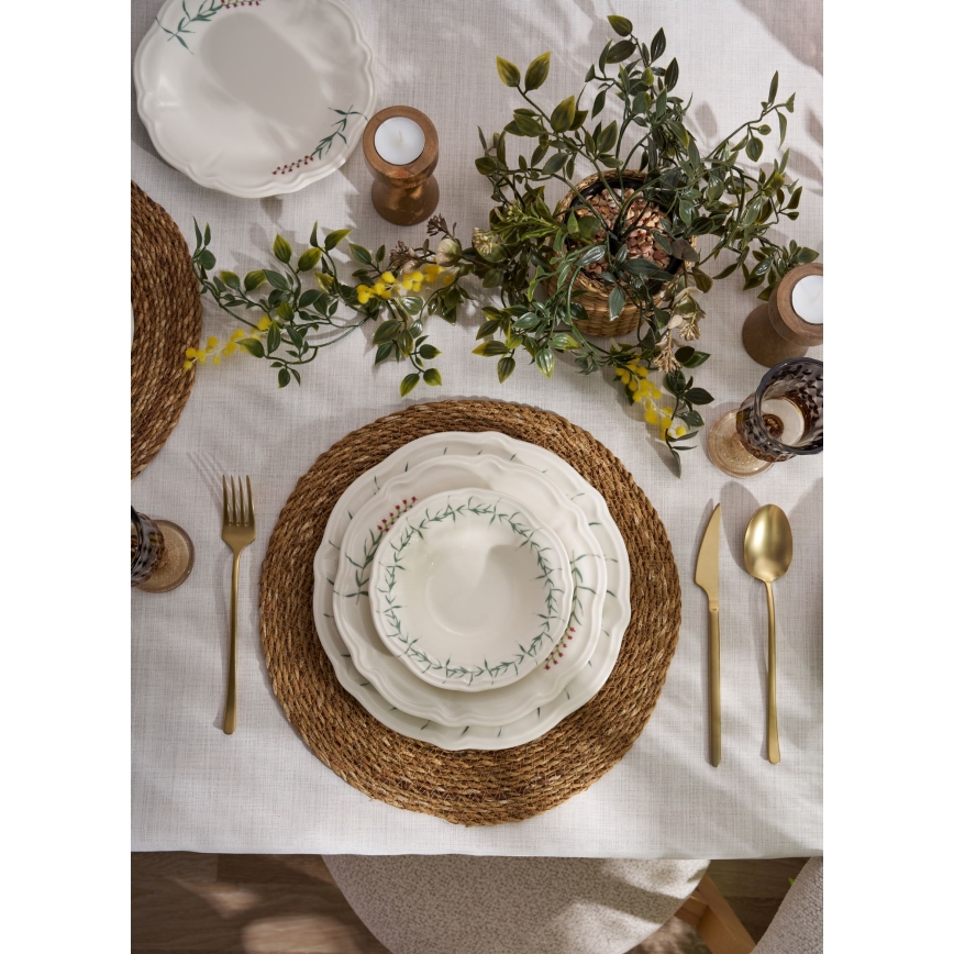 Комплект за хранене 24 части бял/зелен/порцелан