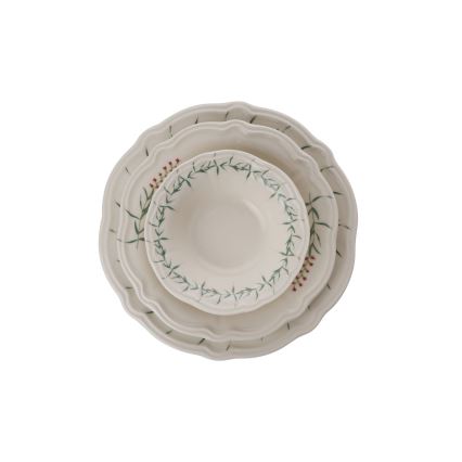 Комплект за хранене 24 части бял/зелен/порцелан