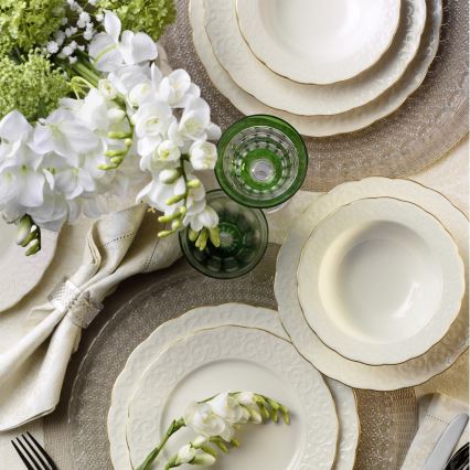 Комплект за хранене 24 части, бял/златен, порцелан