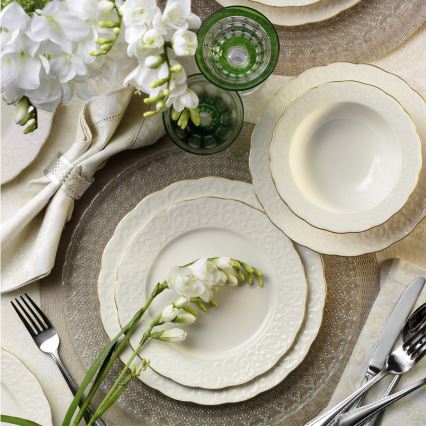 Комплект за хранене 24 части, бял/златен, порцелан