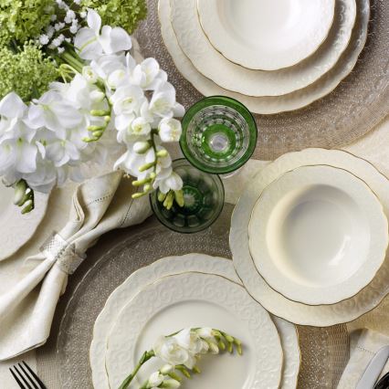 Комплект за хранене 24 части, бял/златен, порцелан