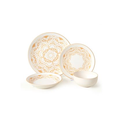 Комплект за хранене 24 части бял/златист/керамика