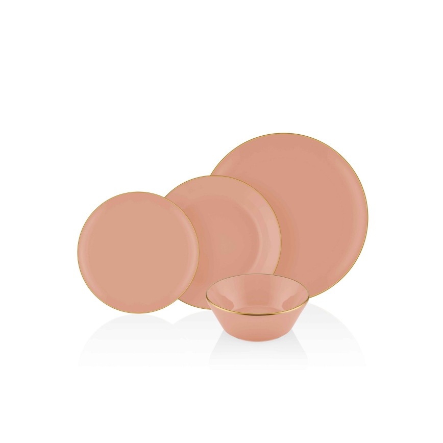 Комплект за хранене 24 части, цвят сьомга/златисто/керамика