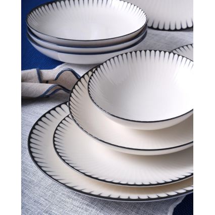 Комплект за хранене, 24 части, порцелан, бял/черен