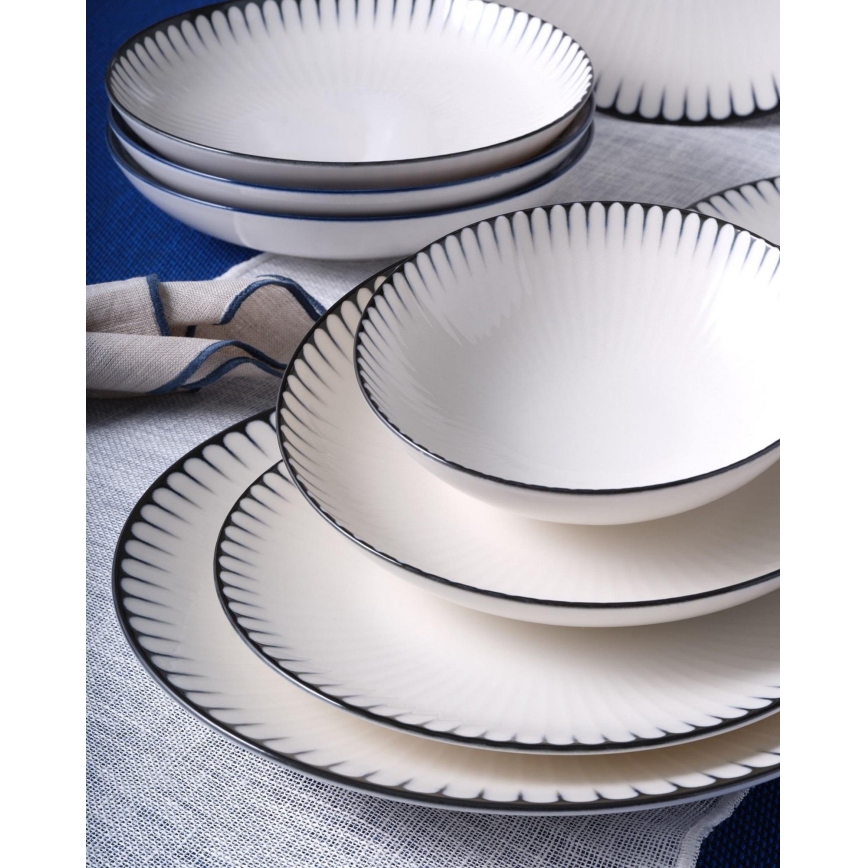 Комплект за хранене, 24 части, порцелан, бял/черен