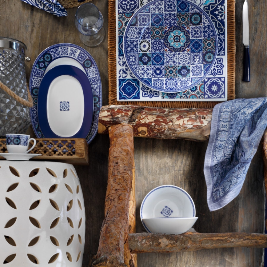 Комплект за хранене, 24 части, син/порцелан