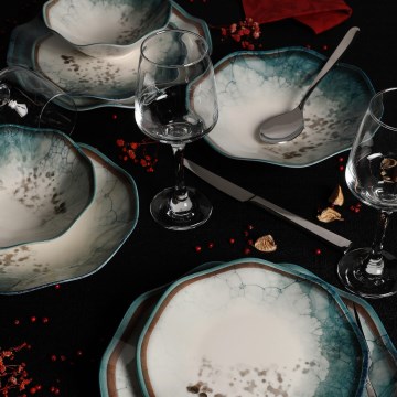 Комплект за хранене, 24 части, син порцелан