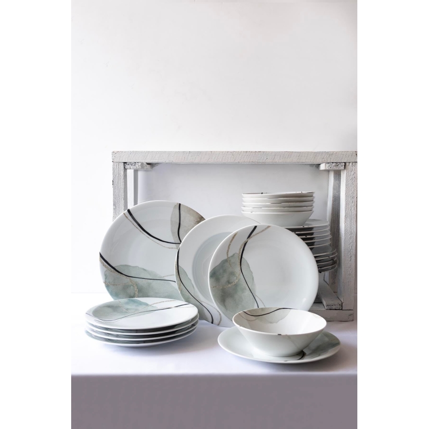 Комплект за хранене 24 части сив/зелен/порцелан