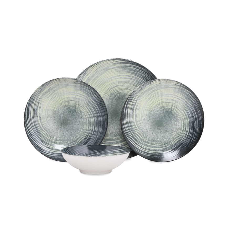 Комплект за хранене 24 части, зелен/черен, от порцелан