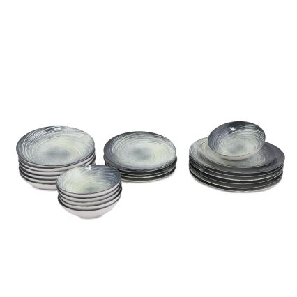 Комплект за хранене 24 части, зелен/черен, от порцелан