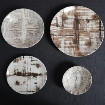 Комплект за хранене 24 части кафяв/бял/порцелан