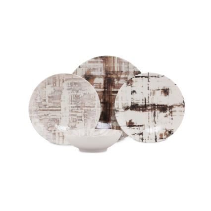 Комплект за хранене 24 части кафяв/бял/порцелан