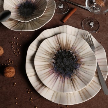 Комплект за хранене, 24 части, кафяв/порцелан