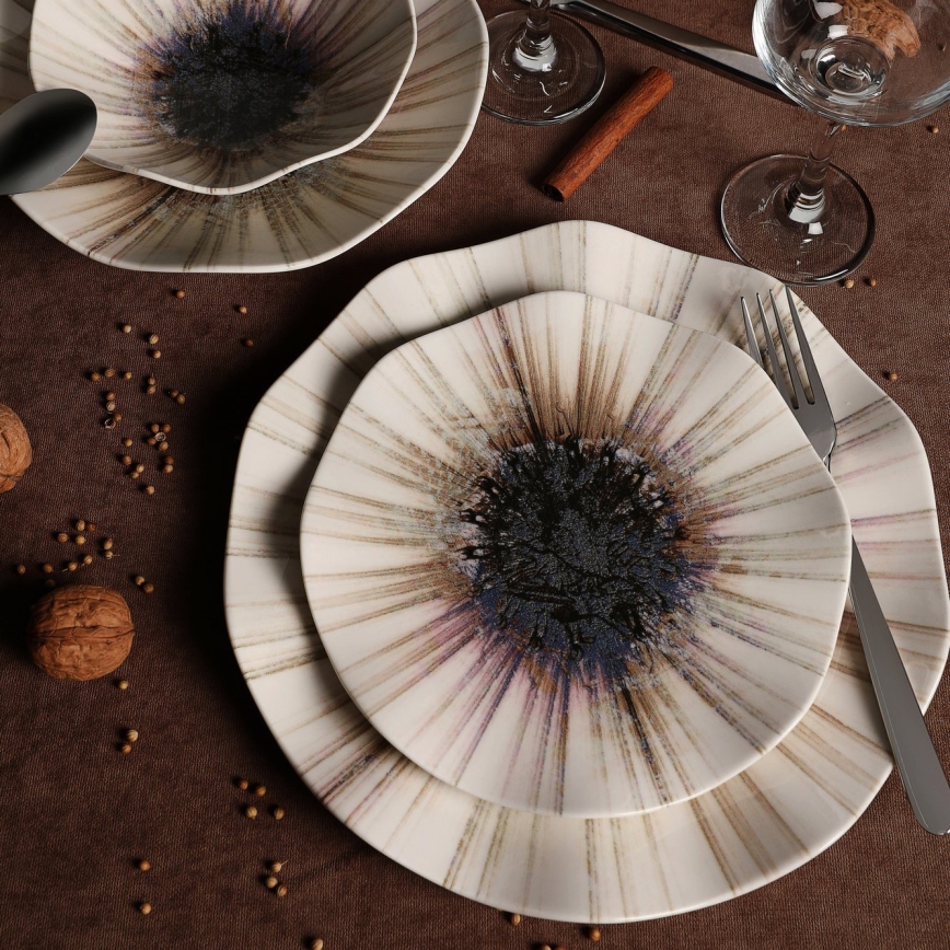 Комплект за хранене, 24 части, кафяв/порцелан