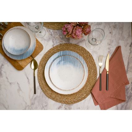 Комплект за хранене, 24 части — бял/син, порцелан