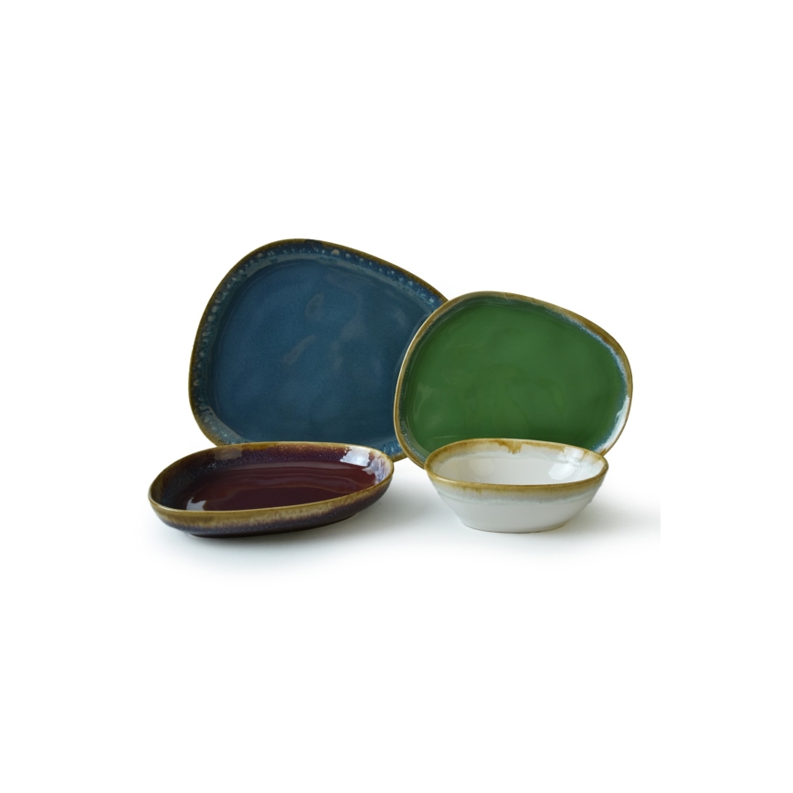 Комплект за хранене 24 части — цветен дизайн, изработен от каменна керамика