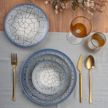 Комплект за хранене 24 части — син порцелан